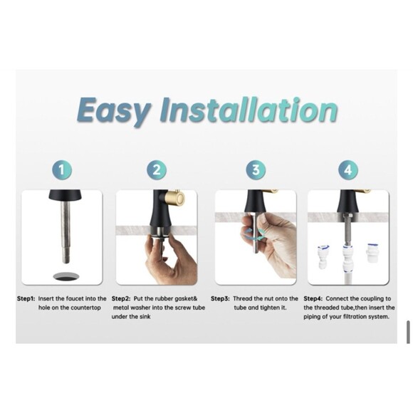 EKRTE Drinking Water Faucet Kitchen Bar Sink Matte Black and Champagne Gold - Picture 9 of 16